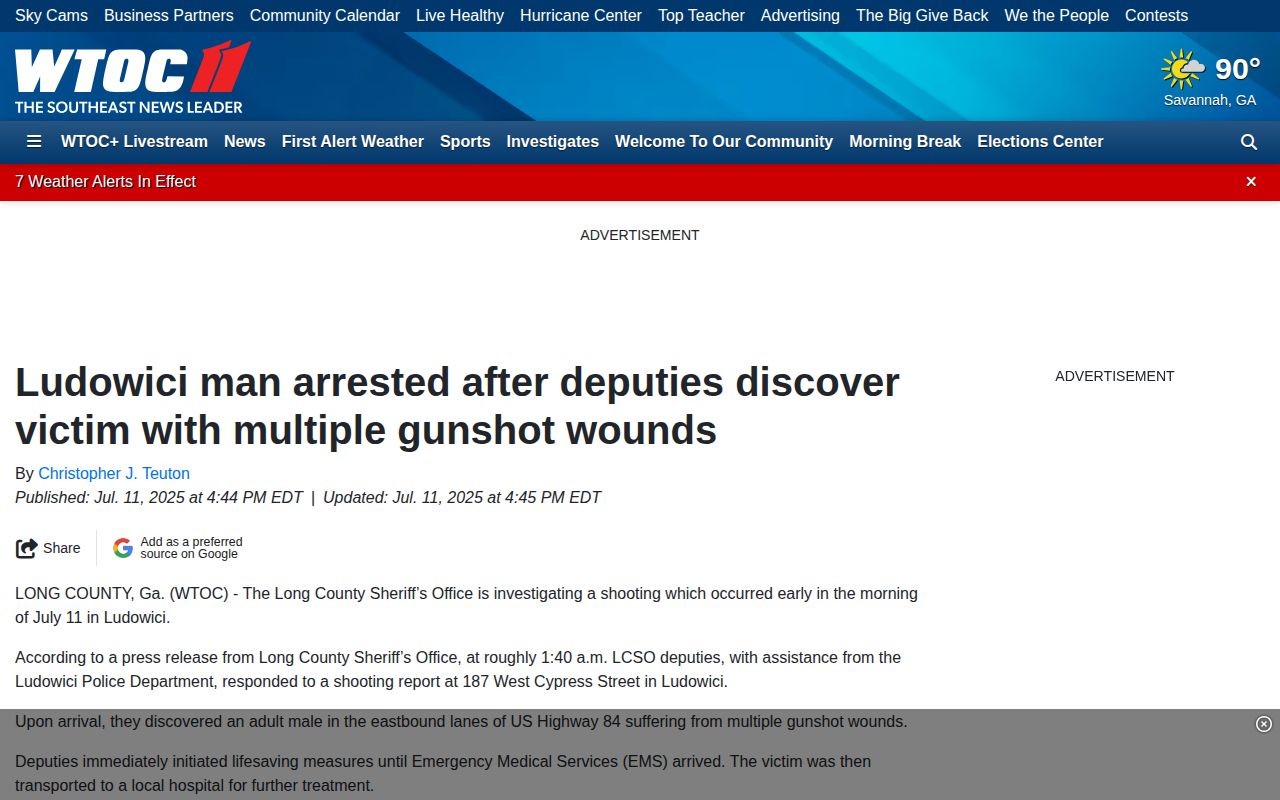 WTOC Long County Ludowici arrest news report sourced to a sheriff release