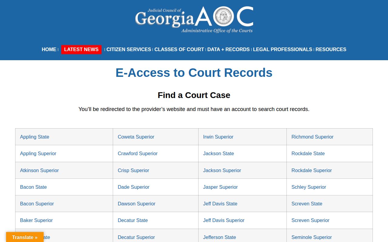 Georgia Courts e-access path for Long County booking case dispositions